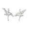 Brass Pave Clear Cubic Zirconia Connector Charms, Cadmium Free & Nickel Free & Lead Free, Ballet Dancers Links, Platinum, 28x29x3mm, Hole: 1.5mm