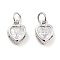 Brass Micro Pave Cubic Zirconia Pendants, Cadmium Free & Nickel Free & Lead Free, Heart, with Jump Ring, Platinum, Clear, 10.5x7.5x4mm, Hole: 3.5mm