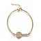 Brass Micro Pave Clear Cubic Zirconia Link Bracelets, with 304 Stainless Steel Cable Chains, Key, Golden, 7-3/8 inch(18.6cm)