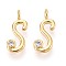 Brass Micro Pave Cubic Zirconia Charms, Long-Lasting Plated, Nickel Free, Real 18K Gold Plated, Letter, Letter S, 13.5x5.5x3.5mm, Hole: 1.8mm