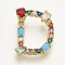 Brass Micro Pave Cubic Zirconia Golden, Pendants, Letter, Cadmium Free & Nickel Free & Lead Free, Colorful, Letter.D, 21x16.5x6mm, Hole: 3x2mm