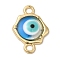 Zinc Alloy Enamel Connector Charms, Golden, Evil Eye Links with Resin, Blue, 20x12x2mm, Hole: 2mm