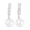 Rack Plating Brass Clear Cubic Zirconia ABS Pearl Earrings, Cadmium Free & Lead Free, Long-Lasting Plated, Round, Hoop Earrings, Platinum, 31x3mm