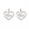 Brass Micro Pave Clear Cubic Zirconia Pendants, Long-Lasting Plated, for Mother's Day, Heart with Word Mami, Real Platinum Plated, 19x19x2.5mm, Hole: 5x2.5mm