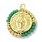 Rack Plated Brass Pendant, with Glass, Long-Lasting Plated, Lead Free & Cadmium Free, Round, Medium Sea Green, 23.5x23x3mm