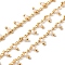 Handmade Brass Link Chain, with Glass Beads, Soldered, with Spool, Real 18K Gold Plated, Old Lace, 3x2x0.2mm and 6x2mm, about 16.40 Feet(5m)/Roll