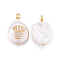 Natural Cultured Freshwater Pearl Pendants, with Brass Cubic Zirconia Findings, Nuggets with Crown, Golden, Clear, 17~26x11~16x5~11mm, Hole: 1.6~2mm