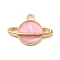 Alloy Enamel Pendants, Light Gold, Planet Charm, Pink, 12x16x2.5mm, Hole: 1.5mm