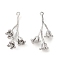 Brass Pendants, Cadmium Free & Nickel Free & Lead Free, Flower Charm, Real Platinum Plated, 25x14x6mm, Hole: 1mm