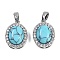 Synthetic Turquoise(Dyed) Oval Pendants, Brass Clear Cubic Zirconia Charms, Platinum, 16x11.5x7.5mm, Hole: 4x2mm