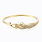 Brass Micro Pave Cubic Zirconia Bangles, Nickel Free, Leopard, Green, Real 16K Gold Plated, Inner Diameter: 2-1/4x2 inch(5.85x5.1cm), 12.5mm