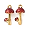 304 Stainless Steel Enamel Pendants, Golden, Mushroom Charm, FireBrick, 20.5x12x9mm, Hole: 1.6mm
