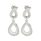 Teardrop Brass Pave Clear Cubic Zirconia Dangle Stud Earrings, Platinum, 32x12mm