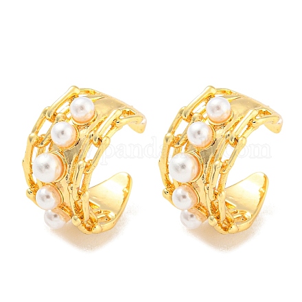 Овальные серьги-каффы из латуни с пластиковым жемчугом EJEW-A028-55G-1