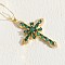 Cross Brass Micro Pave Cubic Zirconia Pendant Necklaces, Golden, Green, 17.72 inch(45cm)