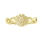 Brass Micro Pave Clear Cubic Zirconia Fold Over Clasps, Rack Plating, Long-Lasting Plated, Lead Free & Cadmium Free, Flower, Real 18K Gold Plated, 35mm