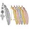 6Pcs 3 Colors Alloy Feather Pendant Bookmarks, Beadable Bookmarks, Mixed Color, 197mm, 2pcs/color