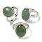 Natural Green Aventurine Oval Adjustable Rings, Lead Free & Cadmium Free, Silver Plated Brass Finger Rings for Women Men, Oval: 18x14mm, Inner Diameter: 18mm