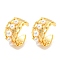 Rack Plating Brass Oval Cuff Earrings with Plastic Pearl, Long-Lasting Plated, Lead Free & Cadmium Free, Real 18K Gold Plated, 14x14x9mm