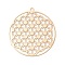 Rack Plating Brass Filigree Pendants, Long-Lasting Plated, Cadmium Free & Nickel Free & Lead Free, Flat Round with Flower, Light Gold, 32x30x0.3mm, Hole: 1.2mm