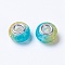 Two Tone Resin European Beads, with Silver Plated Brass Single Core, Rondelle, Deep Sky Blue, 14x8.5mm, Hole: 5mm