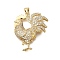 Rack Plating Brass Micro Pave Cubic Zirconia Pendants, Long-Lasting Plated, Lead Free & Cadmium Free, Chick Charms, Real 18K Gold Plated, 32x26x5mm, Hole: 4x3mm