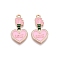 Valentine's Day Theme Alloy Enamel Pendants, Lead Free & Cadmium Free, Golden, Heart Bottle Charm, Pink, 28x15x1.4mm, Hole: 1.8mm