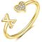 Adjustable Brass Rhinestone Cuff Rings, Letter & Heart, Golden, Letter X, Inner Diameter: 15~20mm