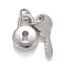 Rack Plating Brass Pendants, with Jump Rings, Long-Lasting Plated, Lead Free & Cadmium Free, Lock & Key, Platinum, 19mm, , Jump Ring: 4.6x0.8mm, 3mm Inner Diameter, Lock: 13x8.5x3.5mm, Key: 15.5x6.5x1mm