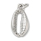 Rack Plating Brass Pendants, Long-Lasting Plated, Lead Free & Cadmium Free, Shell Shape Charms, with Jump Ring, Platinum, 17x8.5x3mm, Hole: 3mm