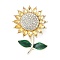 Sunflower Alloy Rhinestone Brooches for Backpack Clothes, with Enamel, Light Gold, 40x28mm
