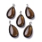 Synthetic Smoky Quartz Pendants, with Brass Finding, Teardrop, 35x20x7.5~9mm, Hole: 4x3.5mm