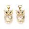 Brass Micro Pave Cubic Zirconia Pendants, Owl Charms, Real 16K Gold Plated, 14x10x3mm, Hole: 3.5x5mm