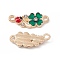 Alloy Connector Charms, with Crystal Rhinestone and Enamel, Clover Links with Ladybug, Light Gold, 8.5x21x2mm, Hole: 1.8mm