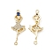 Brass Micro Pave Clear Cubic Zirconia Connetor Charms, with Blue Glass, Dancer Links, Real 18K Gold Plated, Cadmium Free & Nickel Free & Lead Free, 33x12.5x3mm, Hole: 1.6mm