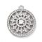 Brass Micro Pave Cubic Zirconia Pendants, Flat Round with Flower, Rack Plating, Long-Lasting Plated, Lead Free & Cadmium Free, Platinum, 23.5x20.5x5mm, Hole: 1.8mm