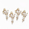 Brass Micro Pave Cubic Zirconia Pendants, Light Gold, Long-Lasting Plated, Cadmium Free & Lead Free, Flower, Clear, 24x11x3mm, Hole: 1.2mm