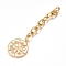 304 Stainless Steel Chain Extender, Cable Chain, with Pendants, Flat Round with Flower, Golden, 73mm, Link: 9x6x1.4mm