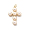 Cross Brass ABS Plastic Imitation Pearl Pendants, Long-Lasting Plated, Cadmium Free & Lead Free, with Jump Ring, Real 18K Gold Plated, 28.5x19x6mm, Hole: 3mm