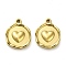 304 Stainless Steel Pendant, Real 14K Gold Plated, Flat Round Charm, Heart, 15.5x12x3mm, Hole: 1.5mm