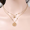 Bohemian Style Brass Pave Clear Cubic Zirconia Hollow Flower Pendant Double Layer Necklaces for Women, Golden, 17.72 inch(45cm)
