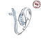 925 Sterling Silver Adjustable Open Cuff Rings, with Cubic Zirconia, Dolphin, Inner Diameter: 18mm