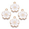 Alloy Enamel Pendants, Sakura Flower, Light Gold, White, 20.5x17.5x1.5mm, Hole: 2mm