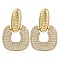 Square Clear Cubic Zirconia Dangle Earrings, Oval Brass Stud Earrings for Women, Real 18K Gold Plated, 24x16mm