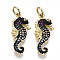 Brass Micro Pave Cubic Zirconia Pendants, with Jump Ring, Nickel Free, Sea Horse Shape, Colorful, Real 16K Gold Plated, 22x9x2.5mm, Jump Ring: 5x1mm, 3mm inner diameter