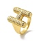Letter Brass Micro Pave Clear Cubic Zirconia Open Cuff Ring for Women, Cadmium Free & Nickel Free & Lead Free, Real 18K Gold Plated, Letter H, 19.5x15.5mm, US Size 6(16.5mm)