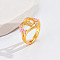 Heart & Flower Brass Pearl Pink Enamel Adjustable Finger Rings, Cadmium Free & Nickel Free & Lead Free, Golden, Letter E, 14mm, Inner Diameter: 17mm
