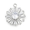 Brass Pendants, Flower Charms, with Glass, Platinum, 22.5x19.5x6.5mm, Hole: 1.5mm