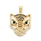 Brass Micro Pave Cubic Zirconia Pendants, Leopard Head, Cadmium Free & Lead Free, Rack Plating, Long-Lasting Plated, Real 18K Gold Plated, 24x19.5x2.5mm, Hole: 5x4mm