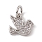 Brass Micro Pave Cubic Zirconia Charms, with Jump Ring, Cadmium Free & Lead Free, Bird Charms, Platinum, 9x10x1.5mm, Hole: 3mm